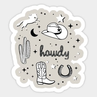 Cowboy Hat and Boot Pattern Black and White Cowgirl Aesthetic Sticker